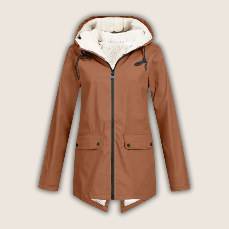 Women's Windproof Waterproof Rain Jacket with Adjustable Hood – Burnt Orange