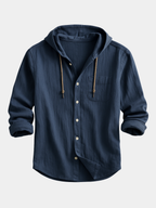 Men's Lightweight Hooded Overshirt with Button Front
