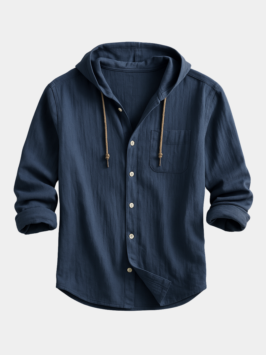 Men's Lightweight Hooded Overshirt with Button Front