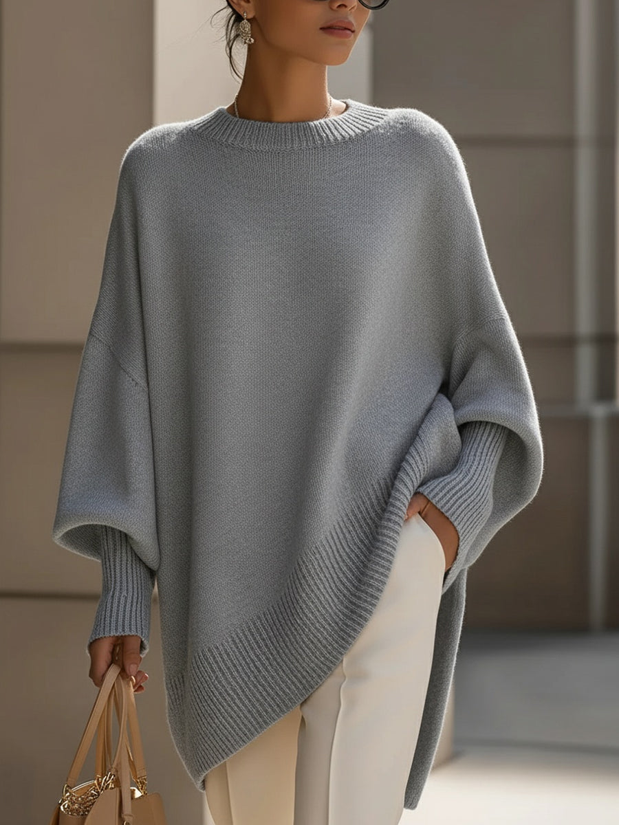 Women's Draped Oversized Knit Jumper for Easy Layering – Grey
