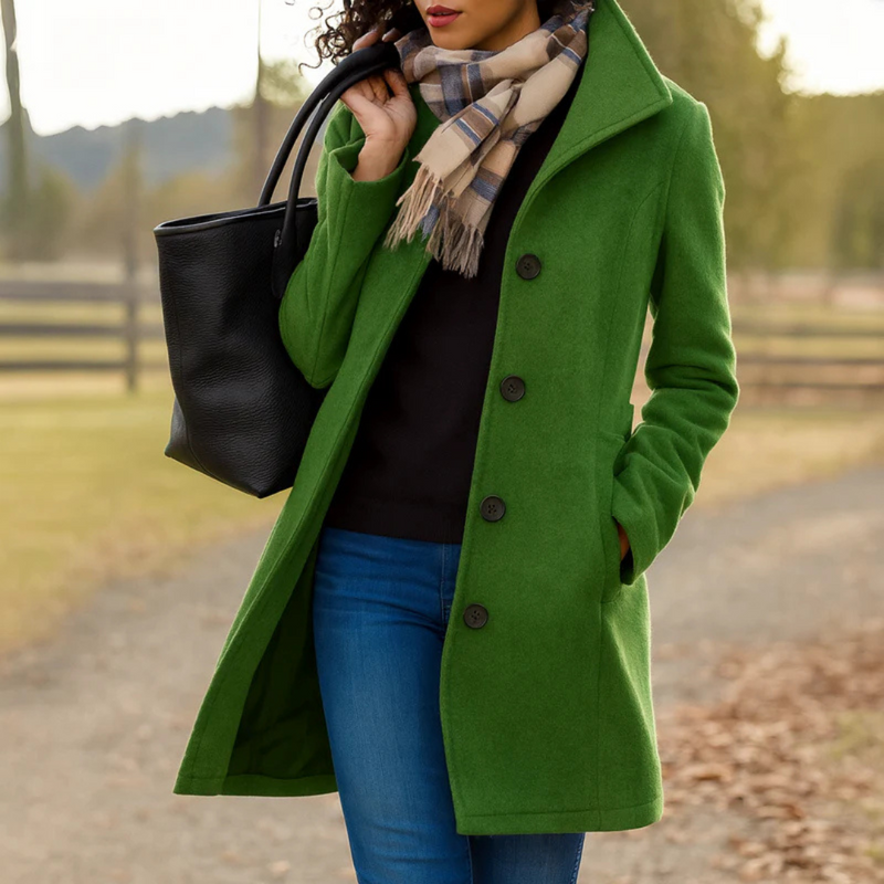 Women's Straight Cut Buttoned Coat Warm Everyday Staple