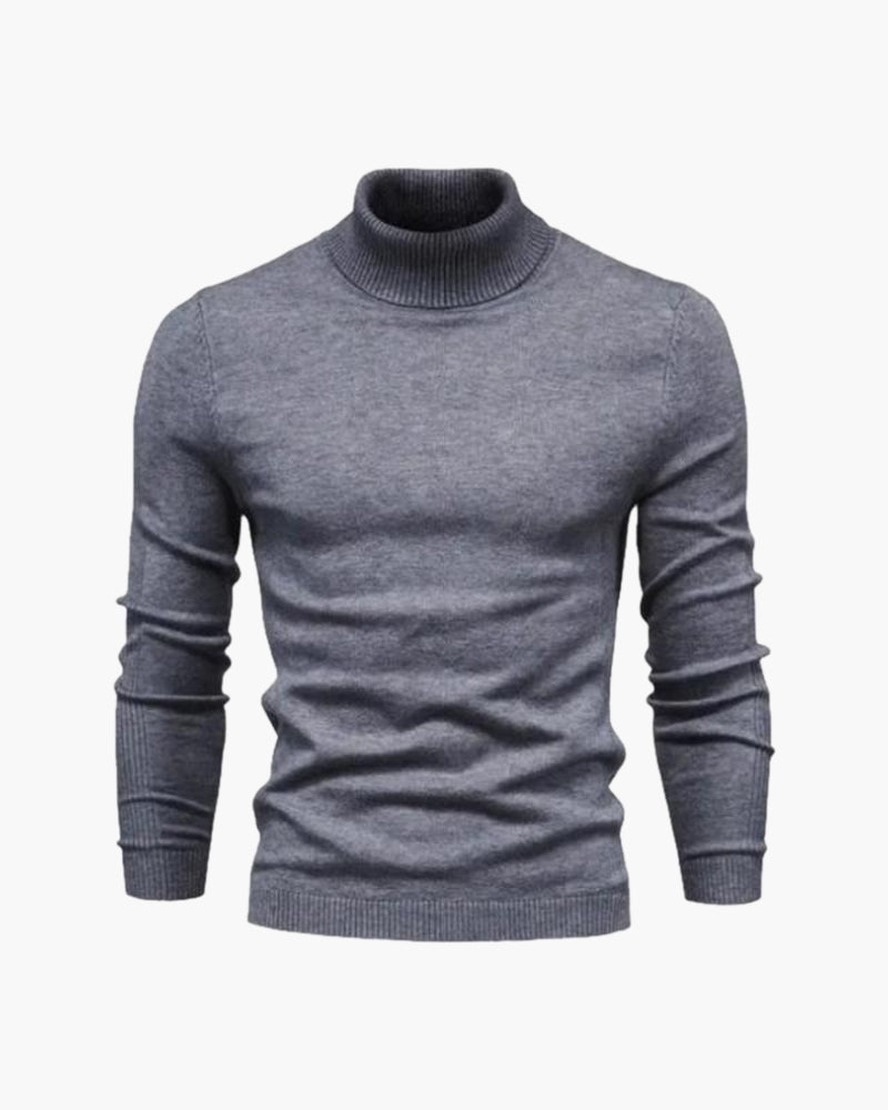 Men's Classic-Fit Roll-Neck Jumper in Soft Fine Knit – Grey