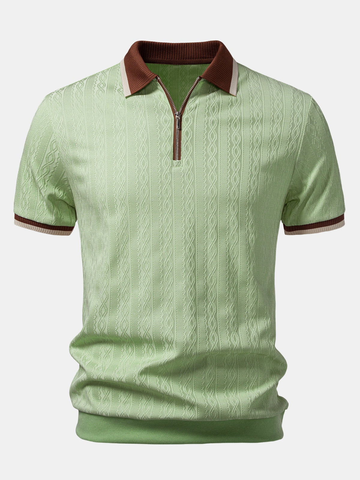 Men's Tailored Knit Polo with Quarter-Zip Collar – Light Green