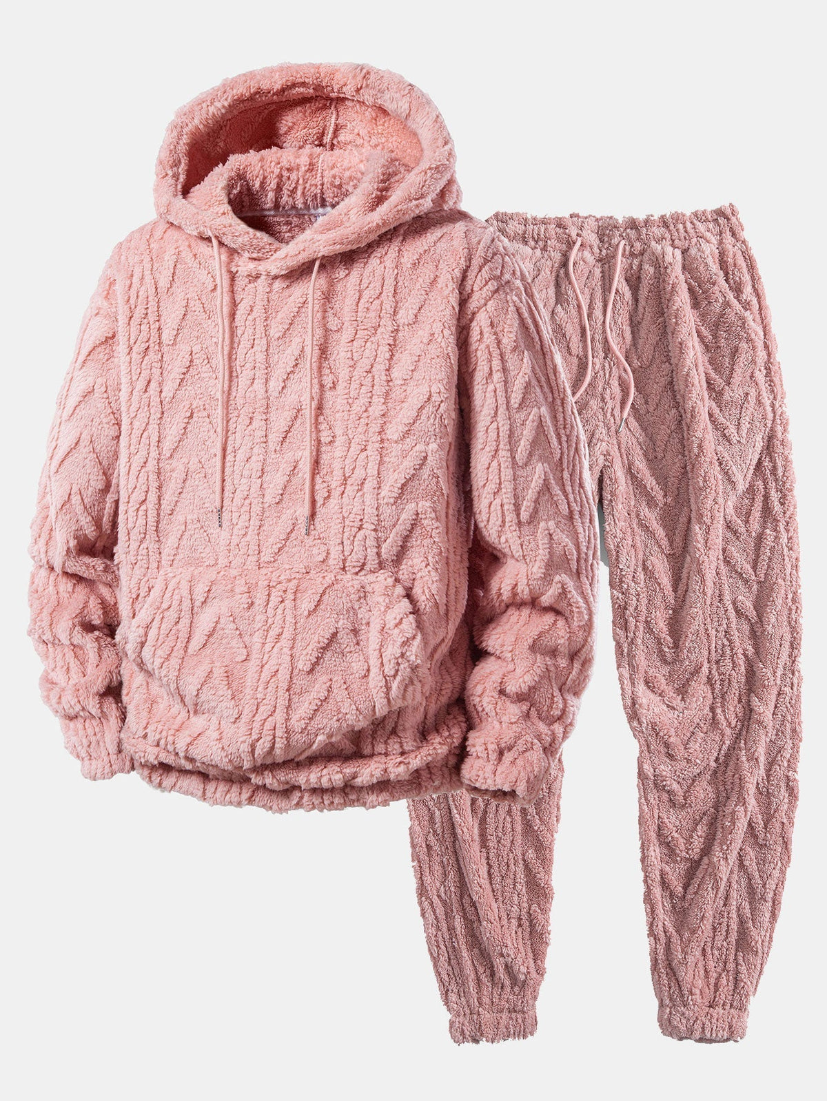 Men's Teddy Fleece Hoodie and Joggers Two-Piece Set – Pink