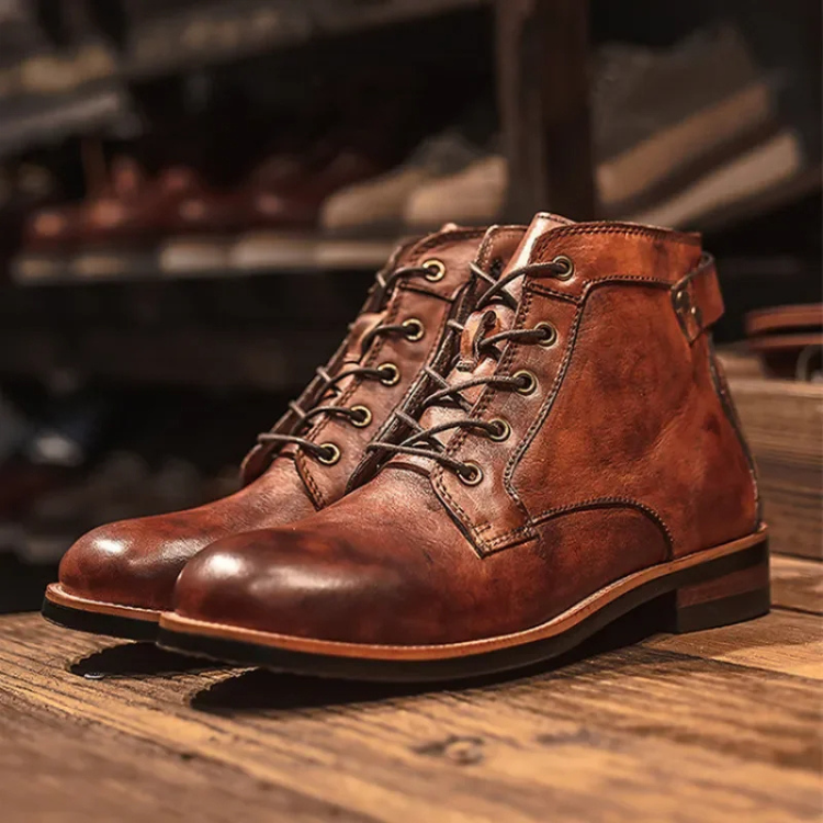 Men's Leather-Look Lace-Up Boots with Rugged Ankle Profile – Brown