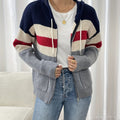 Women's Ribbed Knit Zip-Through Hooded Cardigan - Polychrome