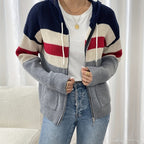 Women's Ribbed Knit Zip-Through Hooded Cardigan - Polychrome
