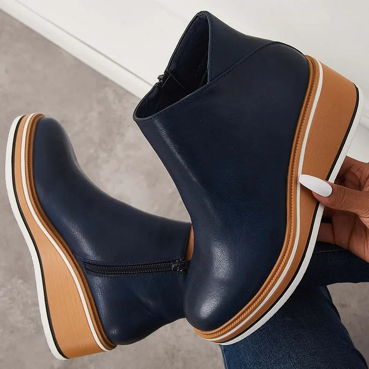 Women's Cushioned Platform Round Toe Ankle Boots - Blue
