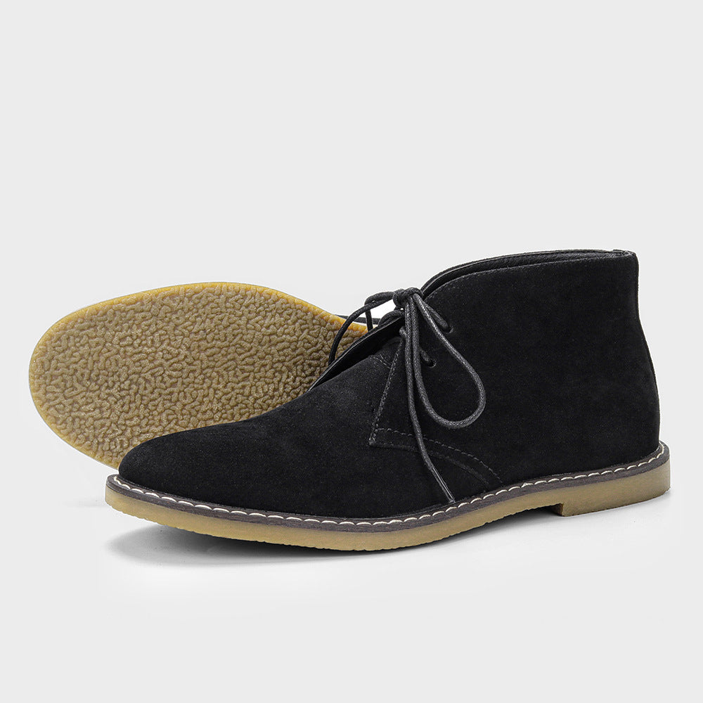 Men's Vintage-Inspired Leather Boots with Robust Sole – Black Suede
