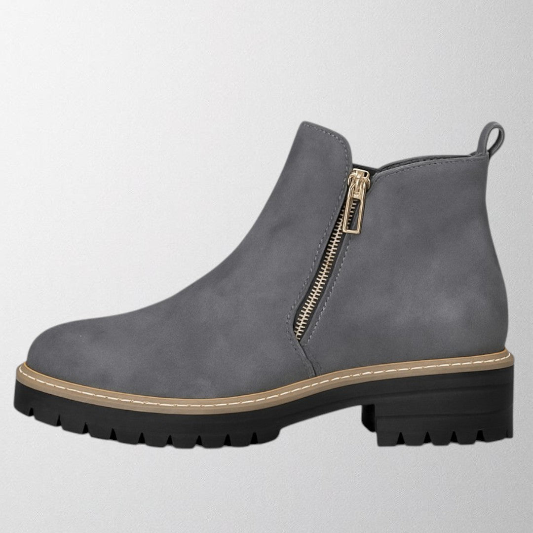 Women's Round Toe Shoes with Side Zip Fastening – Grey