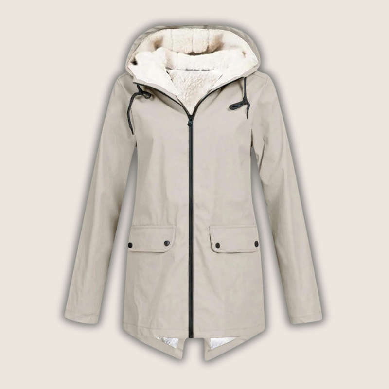 Women's Windproof Waterproof Rain Jacket with Adjustable Hood – Beige