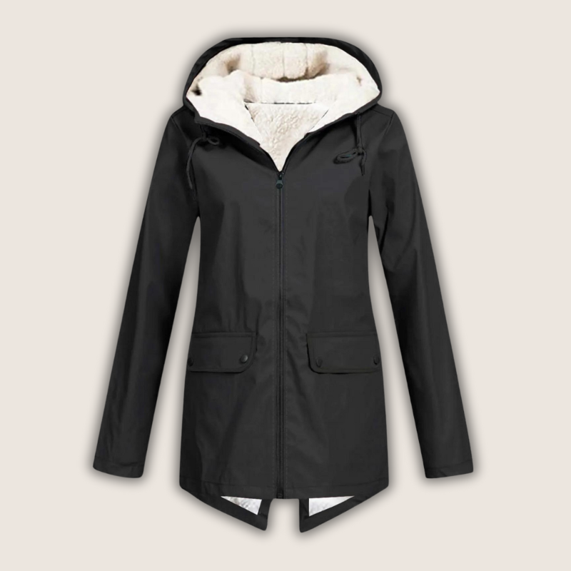 Women's Windproof Waterproof Rain Jacket with Adjustable Hood – Black