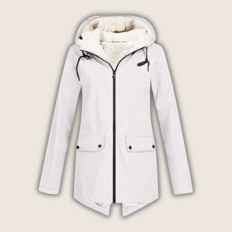 Women's Windproof Waterproof Rain Jacket with Adjustable Hood – White