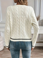 Women's Open Front Cable-Knit Cardigan with Button Detail