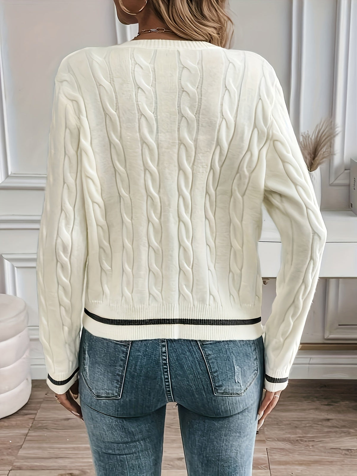 Women's Open Front Cable-Knit Cardigan with Button Detail