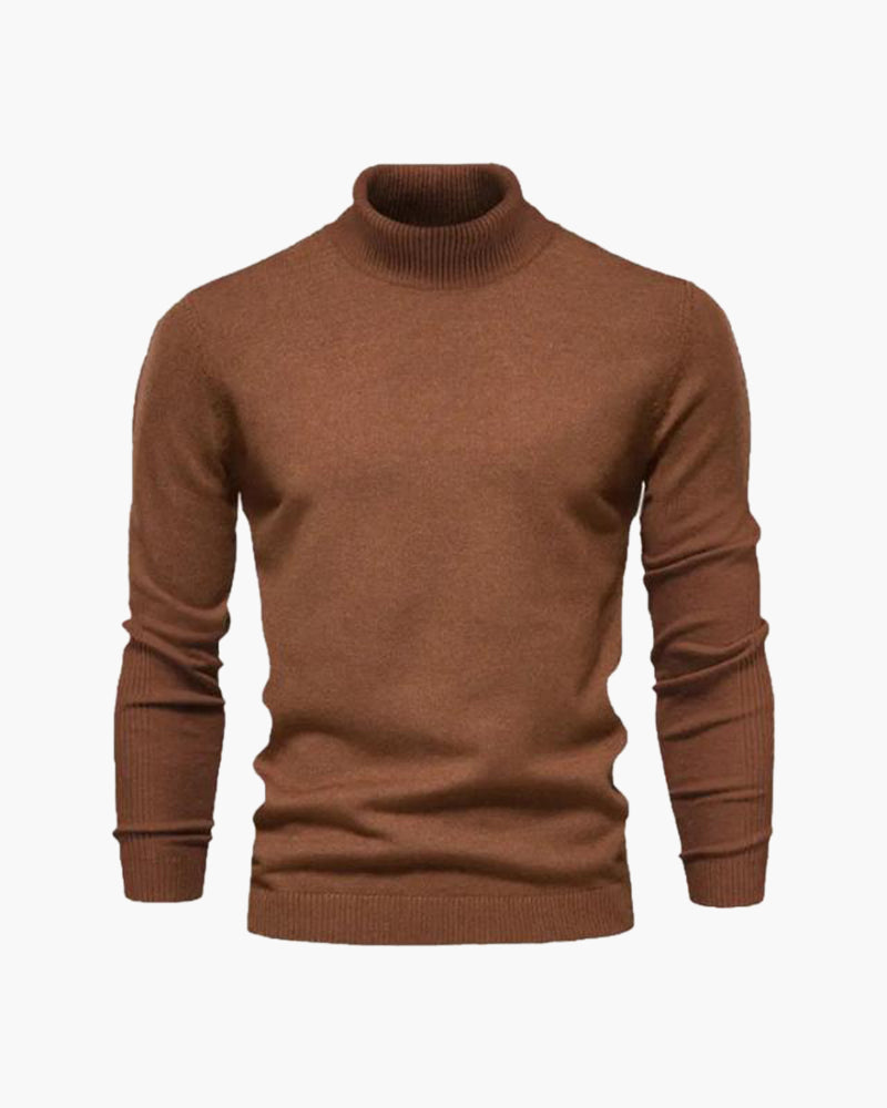 Men's Classic-Fit Roll-Neck Jumper in Soft Fine Knit – Brown