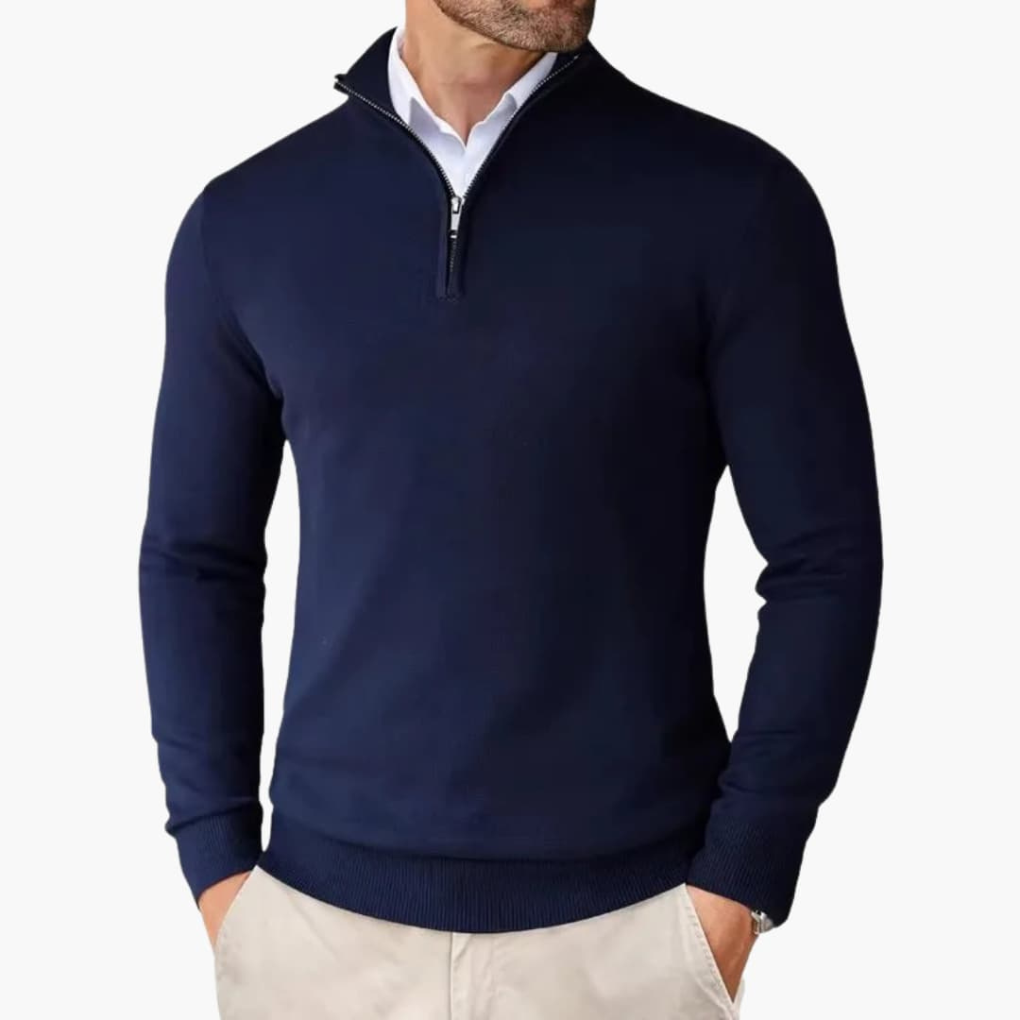 Men's Smooth Knit Quarter-Zip Jumper with Clean Lines – Navy Blue