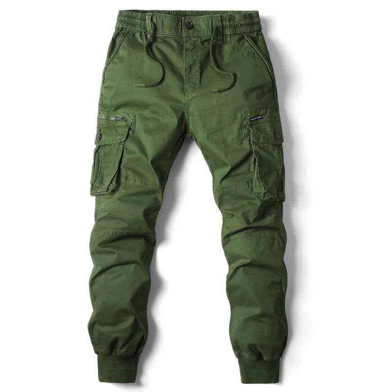 Men's Ribbed-Cuff Cargo Joggers with Layered Pocket Detailing – Green