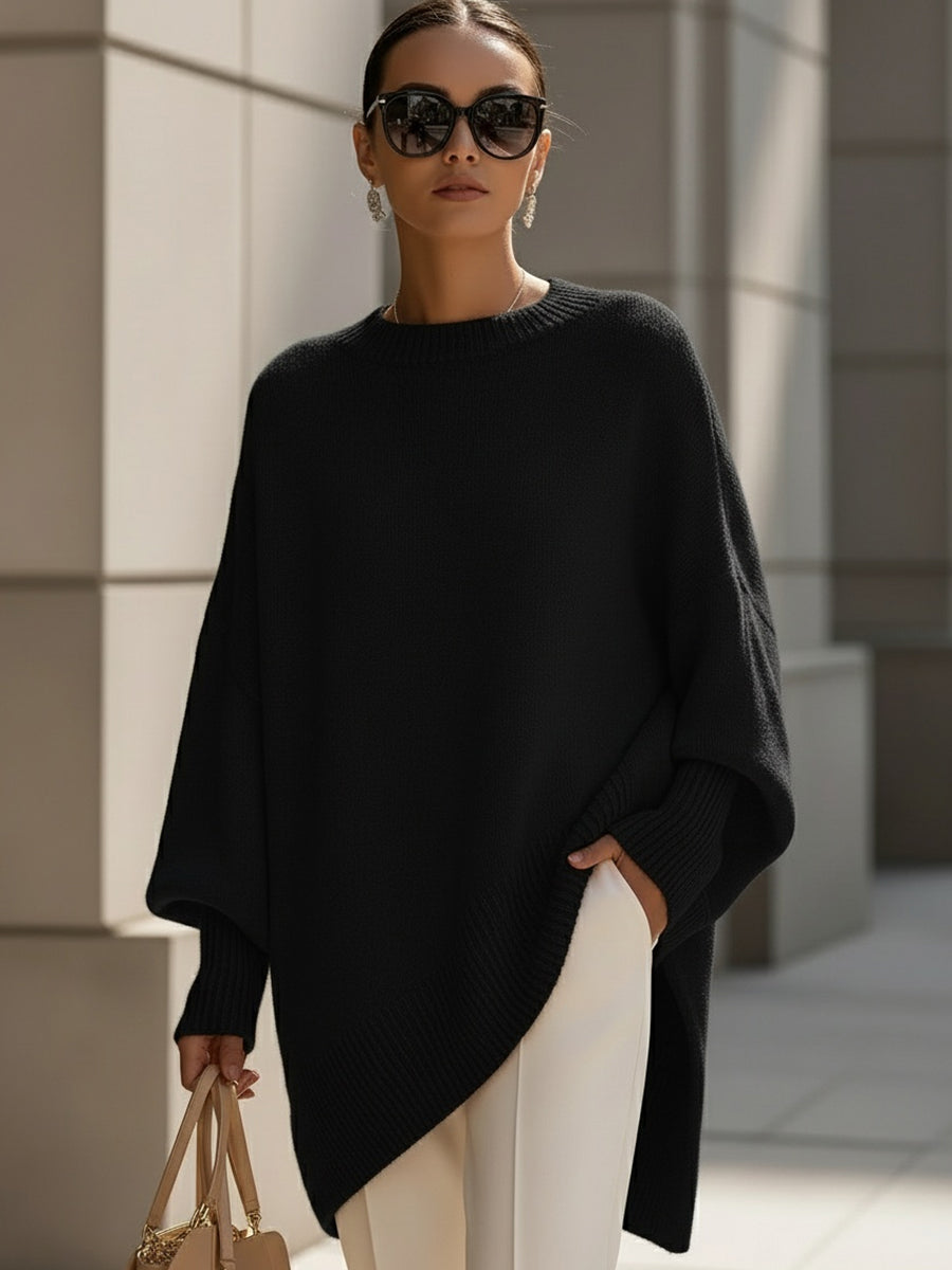 Women's Draped Oversized Knit Jumper for Easy Layering – Black