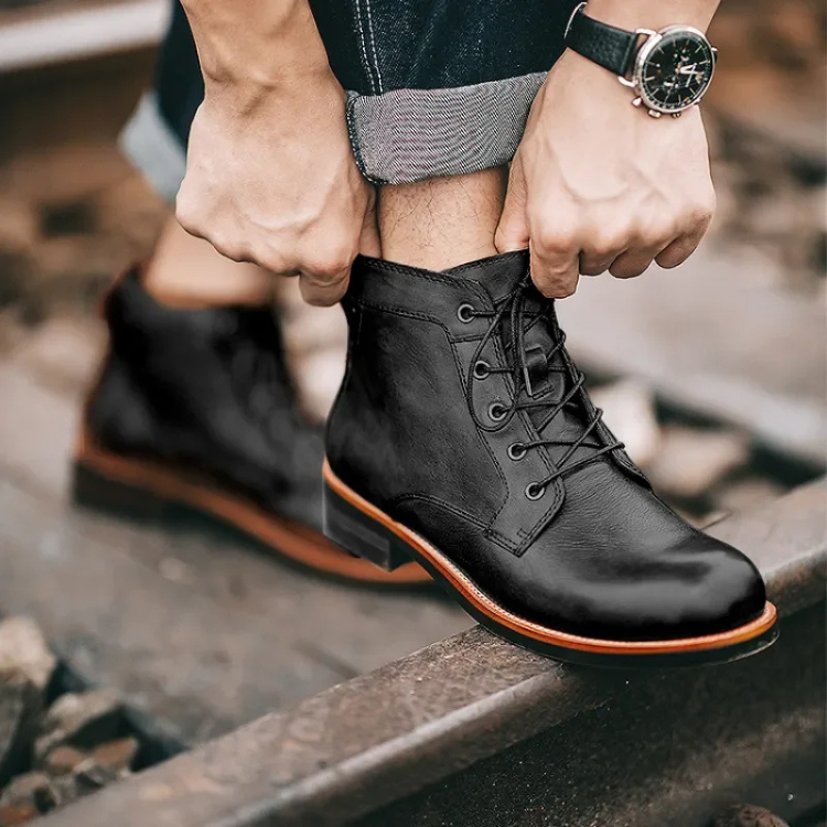 Men's Leather-Look Lace-Up Boots with Rugged Ankle Profile