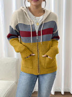 Women's Ribbed Knit Zip-Through Hooded Cardigan