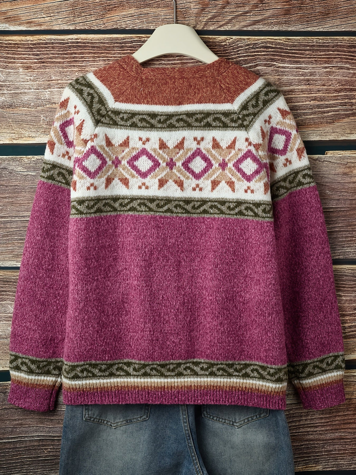 Women's Relaxed Knit Cardigan with Patterned Yoke
