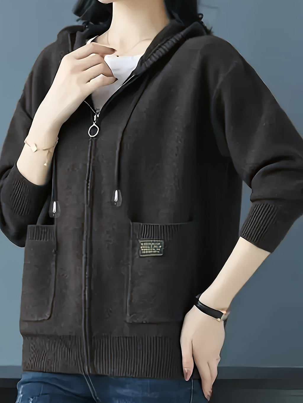 Women's Relaxed Full-Zip Knit Hoodie Cardigan