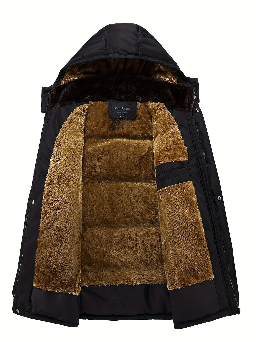 Women's Black Plush-Lined Insulated Hooded Winter Coat