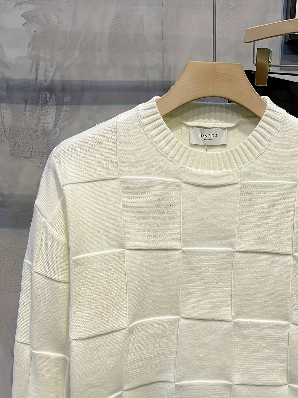 Women's Raised Check Knit Crew Neck Jumper