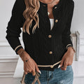 Women's Open Front Cable-Knit Cardigan with Button Detail - Black