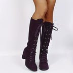 Women's Adjustable Lace-Front Tall Boots with Steady Block Heel