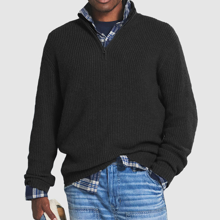 Men's Fine-Ribbed Quarter-Zip Soft Knit Jumper Regular Fit – Black