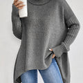 Women's Longer Length High Neck Soft Jumper - Grey White