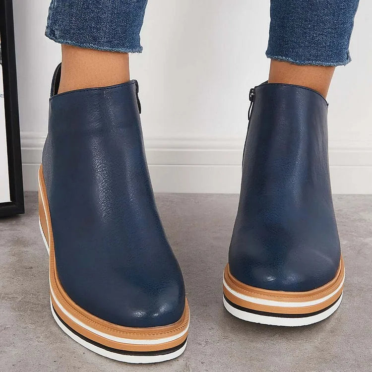 Women's Cushioned Platform Round Toe Ankle Boots