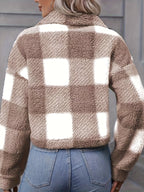 Women's Short Brushed Check Jacket with Button Front