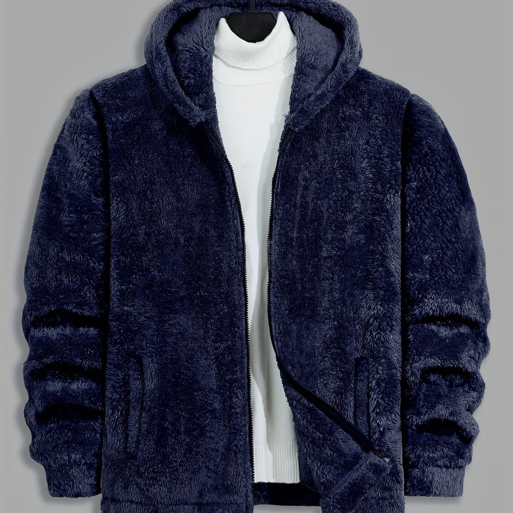 Women's Soft Plush Zip Hoodie Jacket - Navy