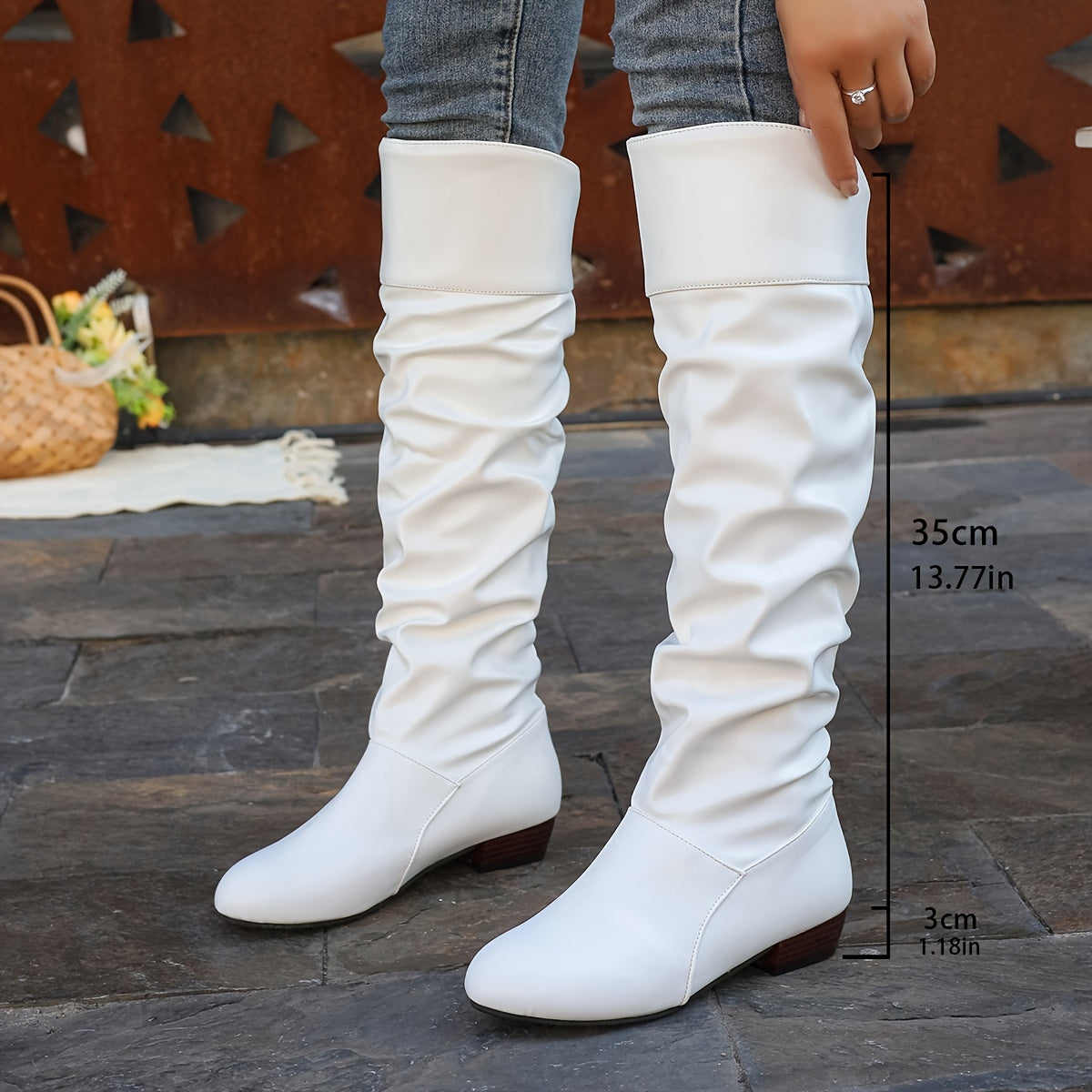 Women's Round Toe Knee-High Boots with Relaxed Drape