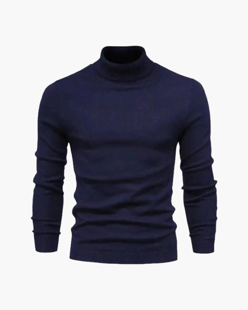 Men's Classic-Fit Roll-Neck Jumper in Soft Fine Knit – Navy Blue