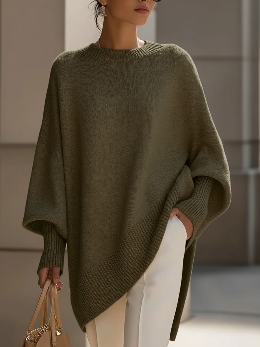 Women's Draped Oversized Knit Jumper for Easy Layering – Olive Green