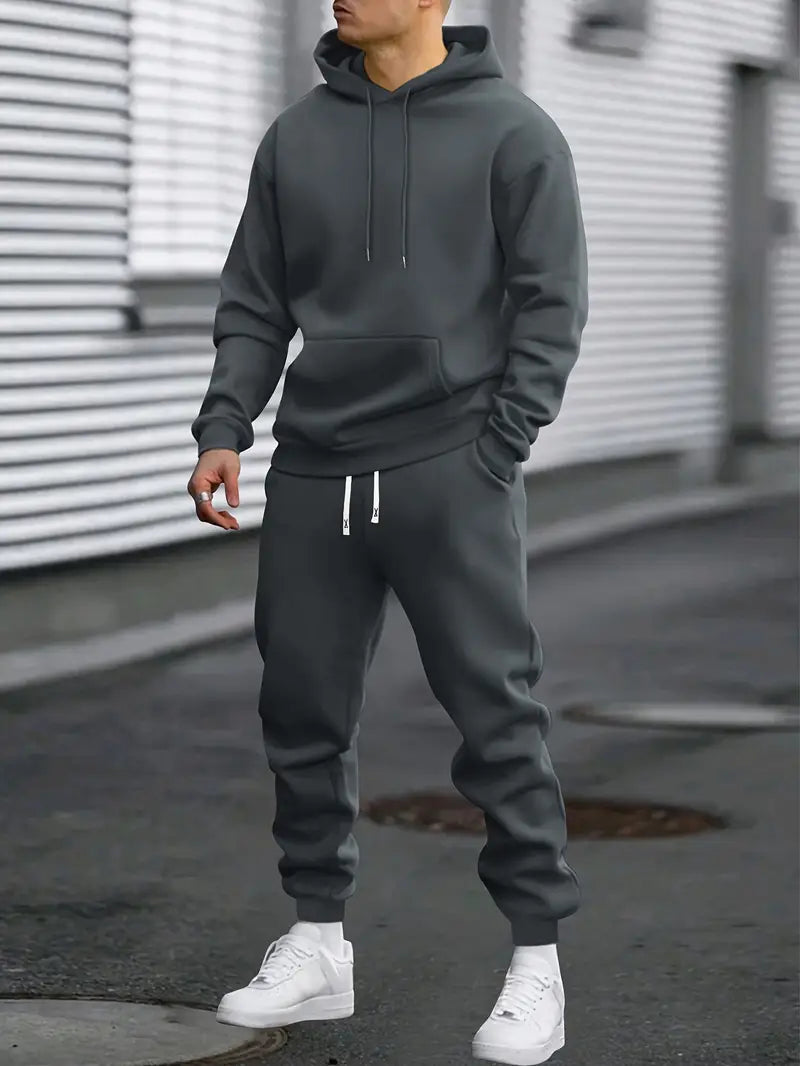 Men's Two-Piece Tracksuit with Hoodie and Tapered Joggers – Dark Grey