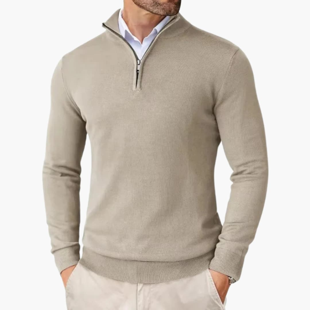 Men's Smooth Knit Quarter-Zip Jumper with Clean Lines – Beige