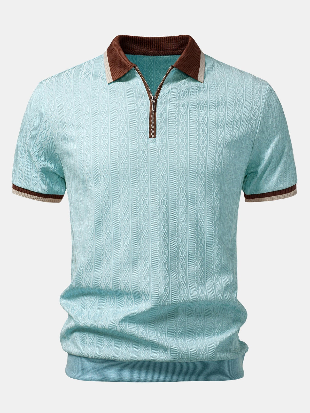 Men's Tailored Knit Polo with Quarter-Zip Collar – Light Blue