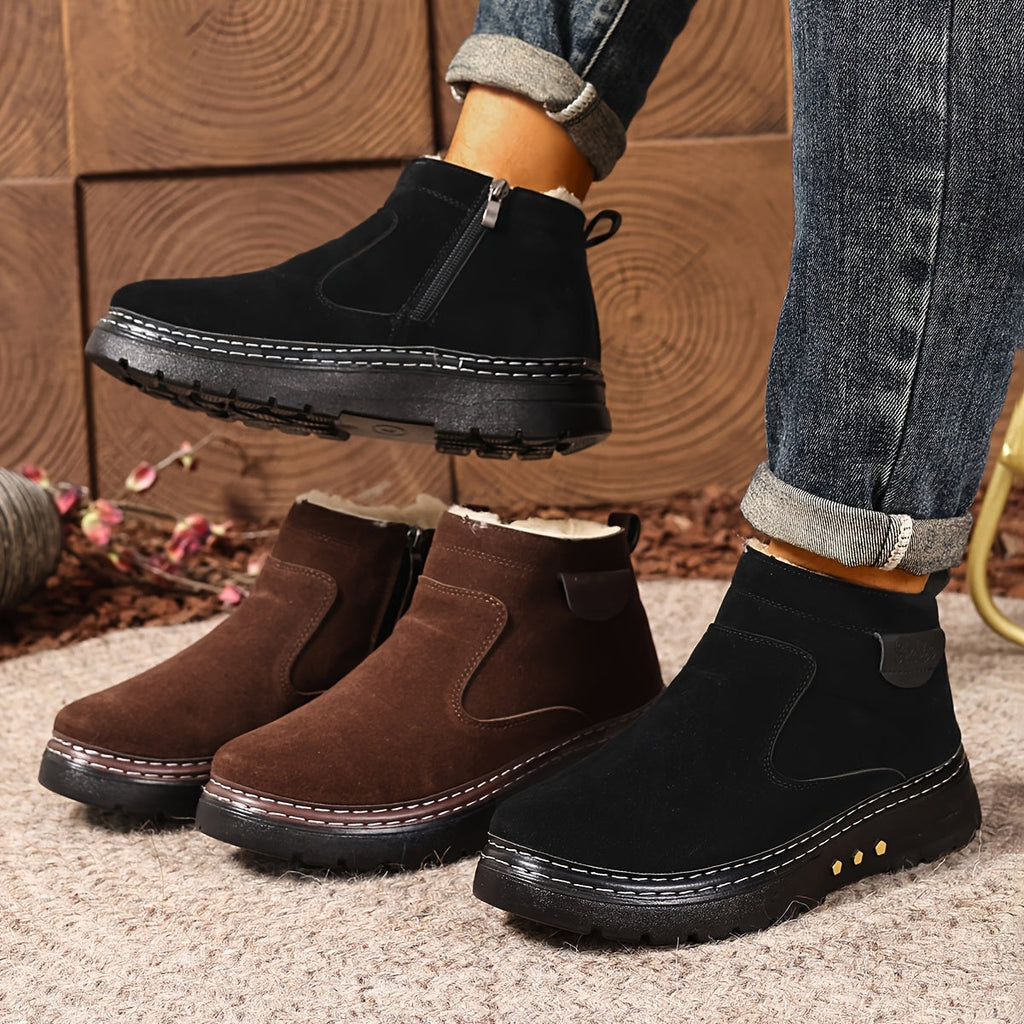 Women's Thick-Sole Warm Lined Ankle Boots with Zip