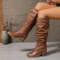 Women's Soft Slouch Block Heel Boots with Buckle Accents - Light Brown