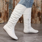 Women's Flat Round Toe Tall Boots with Buckle Strap