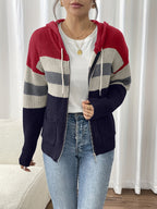 Women's Ribbed Knit Zip-Through Hooded Cardigan
