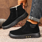 Women's Thick-Sole Warm Lined Ankle Boots with Zip - Black