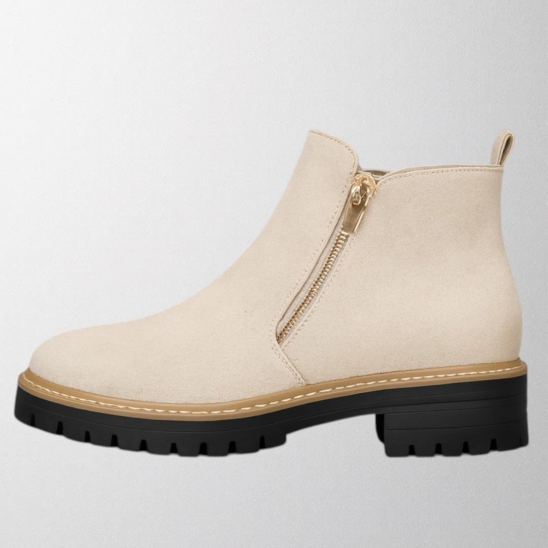 Women's Round Toe Shoes with Side Zip Fastening – Ivory
