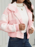 Women's Short Brushed Check Jacket with Button Front