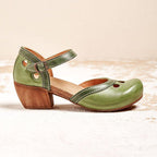 Women's Retro Perforated Buckle Strap Flats